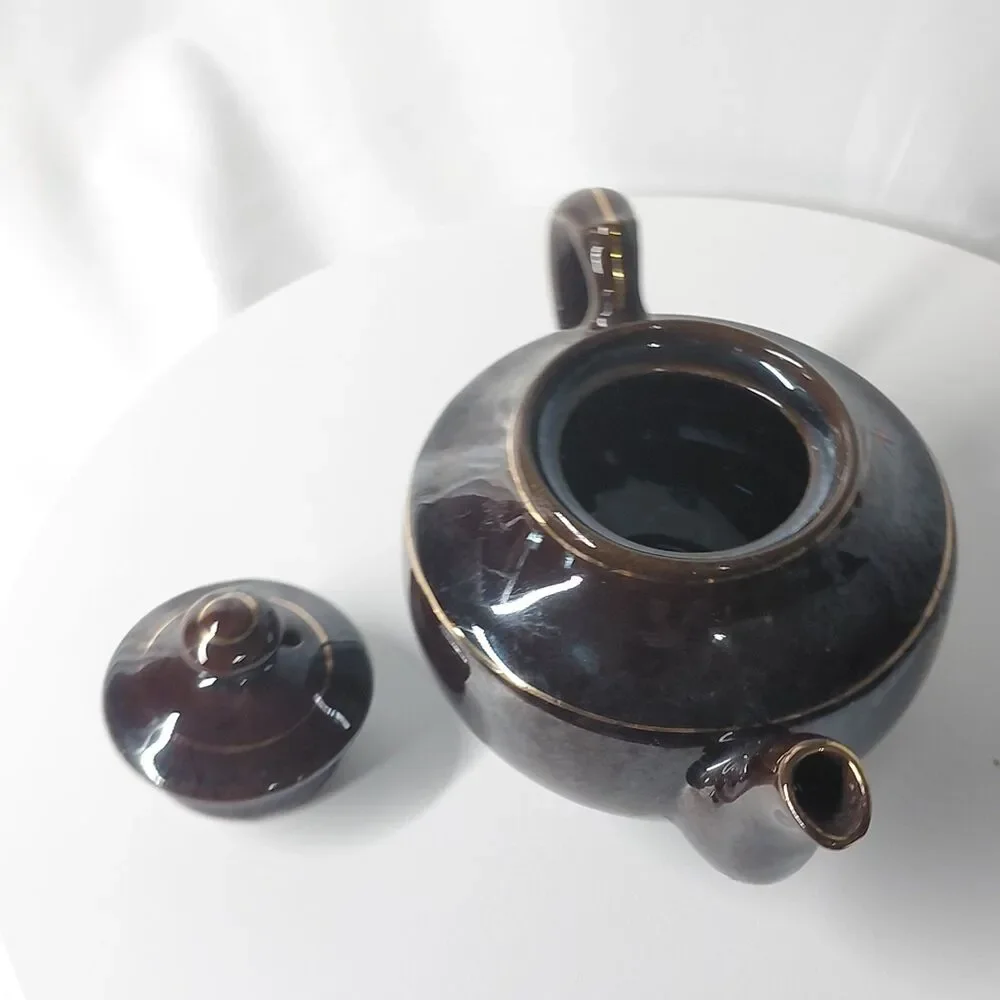 Vintage Japanese Moriage Redware Teapot Brown Betty Gold Backstamp Export 7